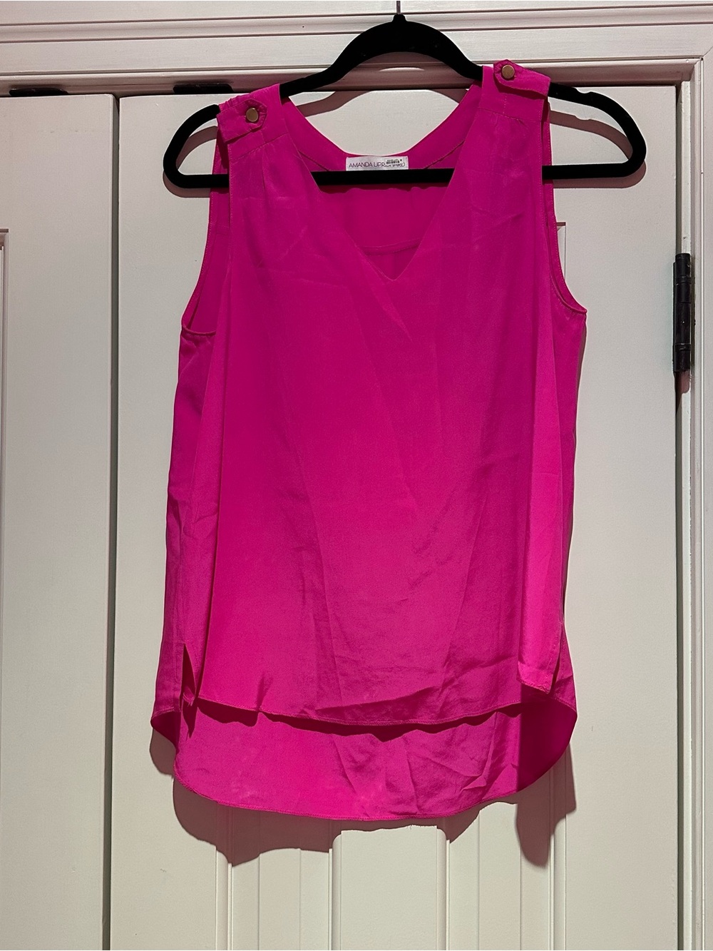 Amanda Uprichard Hot Pink Sleeveless V-Neck Tank with Shoulder Buttons
